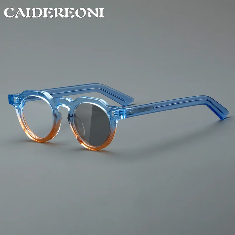 CAIDERONI Men Optical Prescription Eyeglasses Premium Acetate Vintage Round Frame Frame Women High Quality Luxury Brand Eyewear