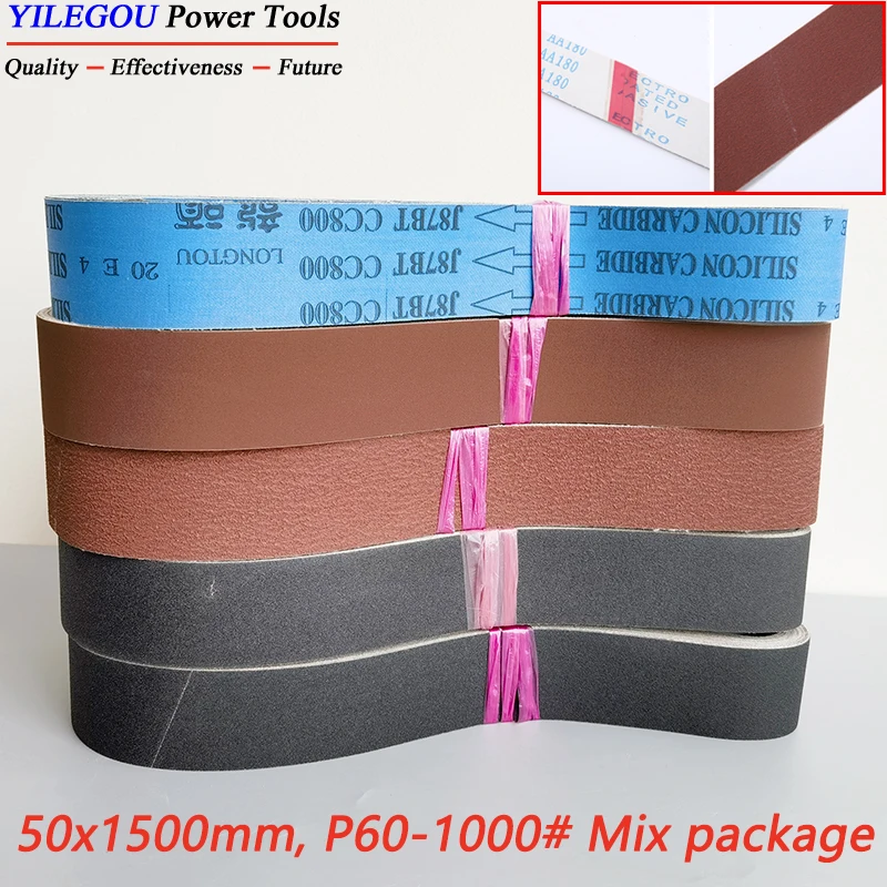 5 Pieces 50 X 1500mm Sanding Belt For Metal. 2' × 59' Silicon Carbide Abrasive Band 1500*50mm. Dry Wet Dual-Use P60-600 Mix Pack