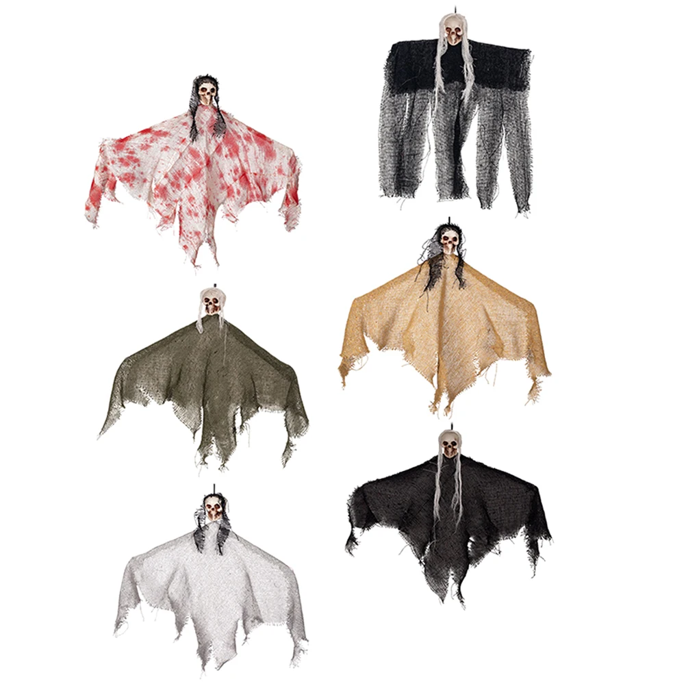 

6pcs Hanging Decor Realistic Ghosts Halloween Outdoor Decoration Reusable Scary SkullsHaunted House Escape Room Party