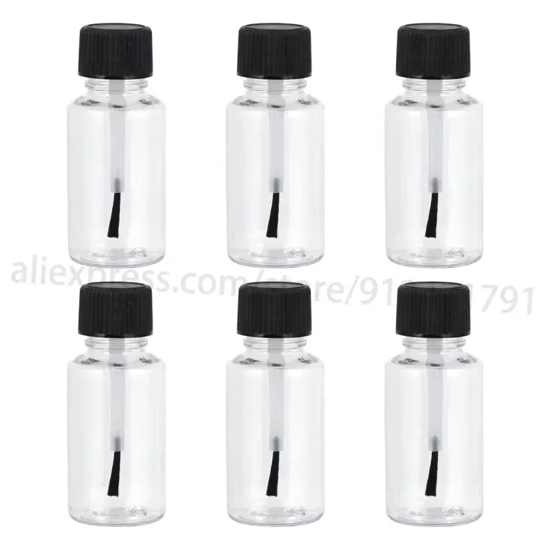 100Pcs Plastic Nail Polish Bottles Touch Up Refillable Jars Leakproof Liquid Paints Pots with Brush Cap DIY Crafts Containers