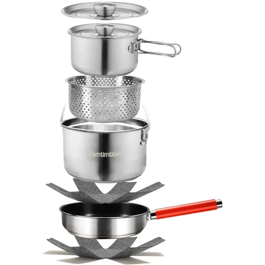 

Camping Cookware Set 304 Stainless Steel Cooking Pots Pan Set with Travel Tote Bag for Camping Outdoor Kitchen Cooking Picnic f