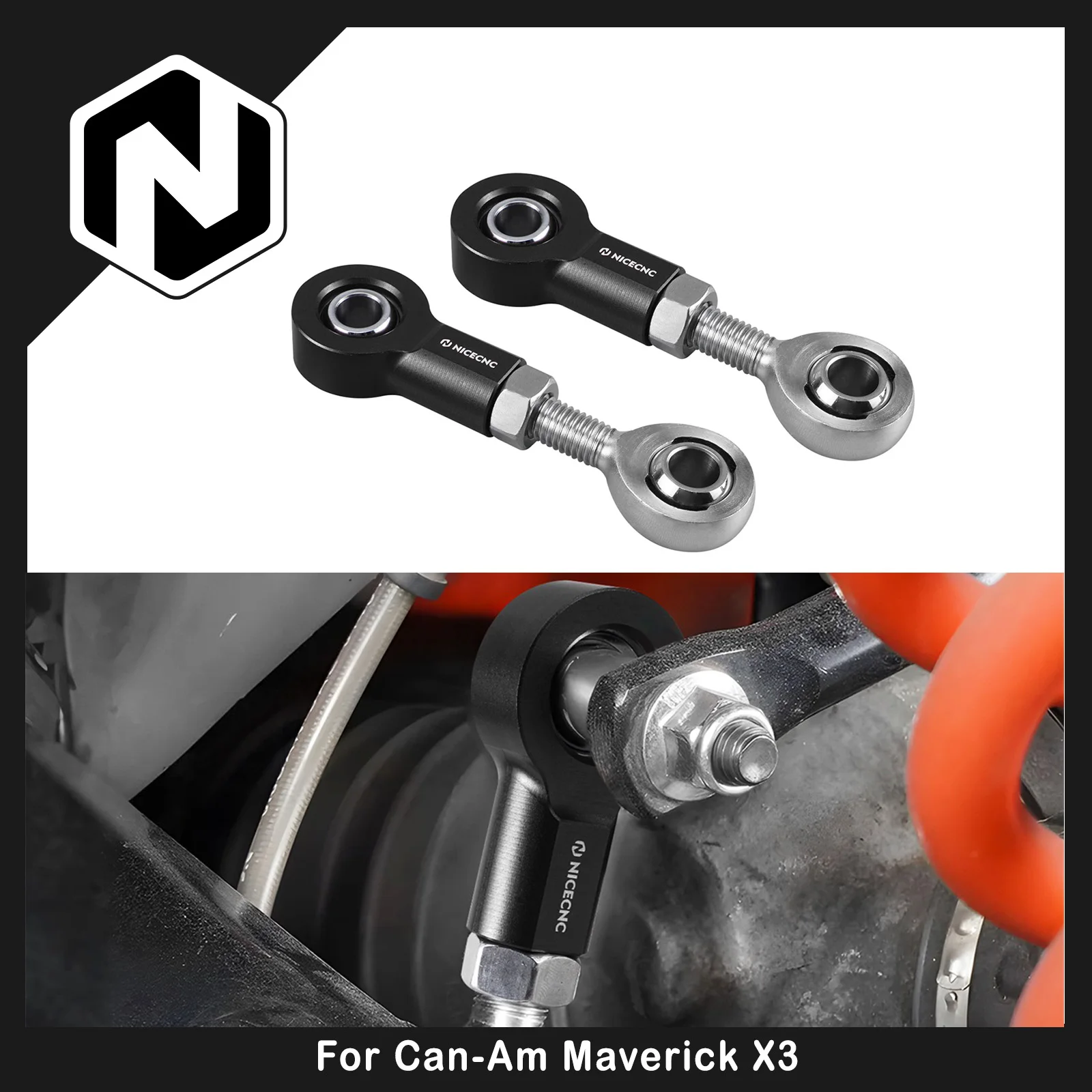 NICECNC For Can-Am Maverick X3 Front Sway Bar End Links 4x4 DS Turbo DPS 2021-2023 XRS SMART-SHOX Turbo Aluminum Heim Joints UTV