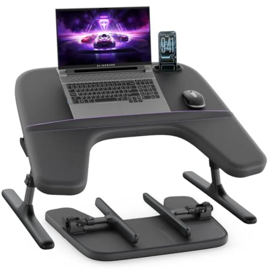 

Laptop Lap Desk for Bed Couch, Black Ergonomic Curve Folding Desk with Adjustable Height, Angle Soft Armrest for Working, Readi