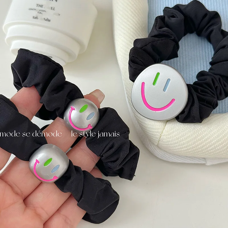 

Korean Woman Retro Smiling Face Letter Elastics Hair Band Black Scrunchies Hair Ties Ladies Ponytail Hold Girls Hair Accessories