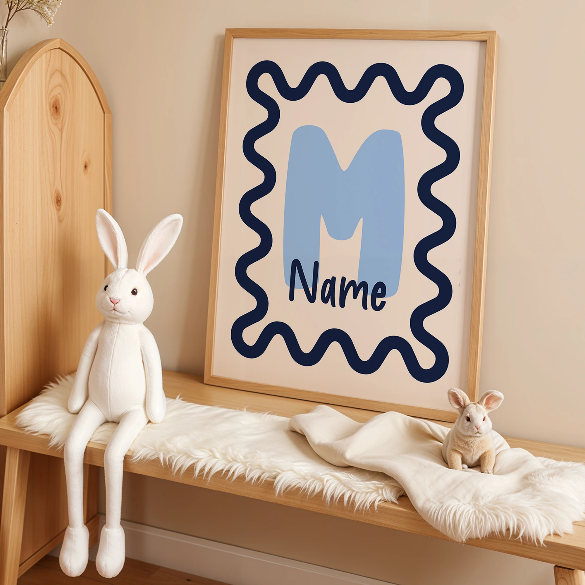 Gepersonaliseerde aangepaste naam cartoon kind gestreepte rand muur kunst print foto canvas poster schilderij voor woonkamer home decor
