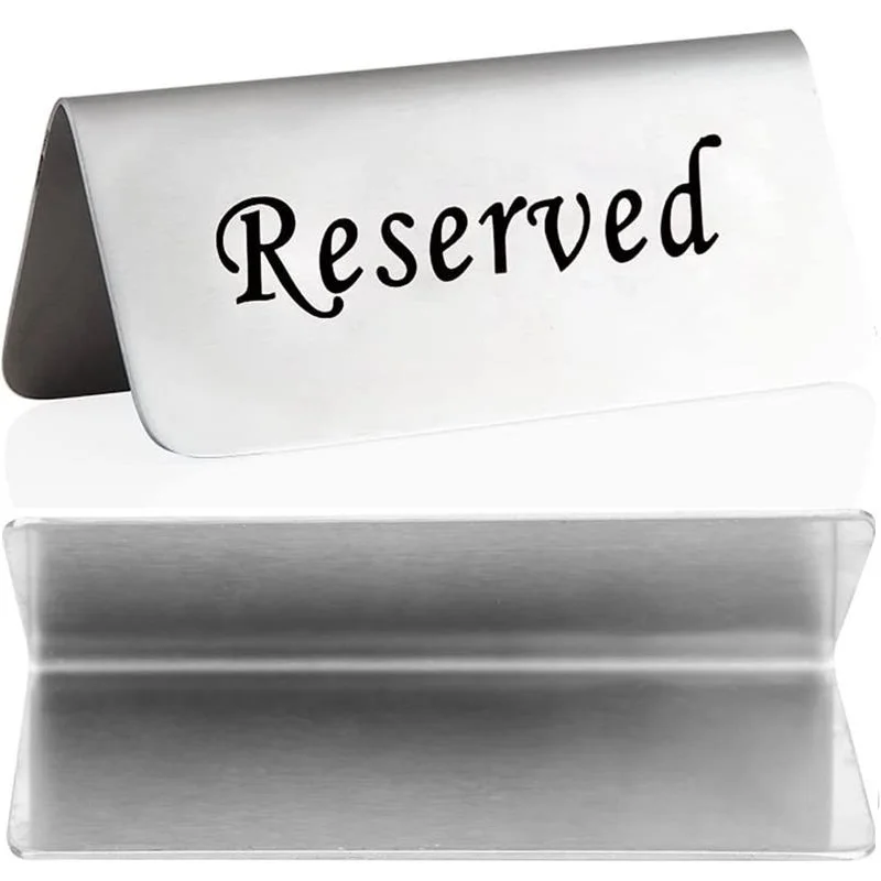 1-6pcs V Type Reusable Table Sign Reserved No Smoking Silver Stainless Steel Table Sign Weddings Home Hotels Restaurant Supplies