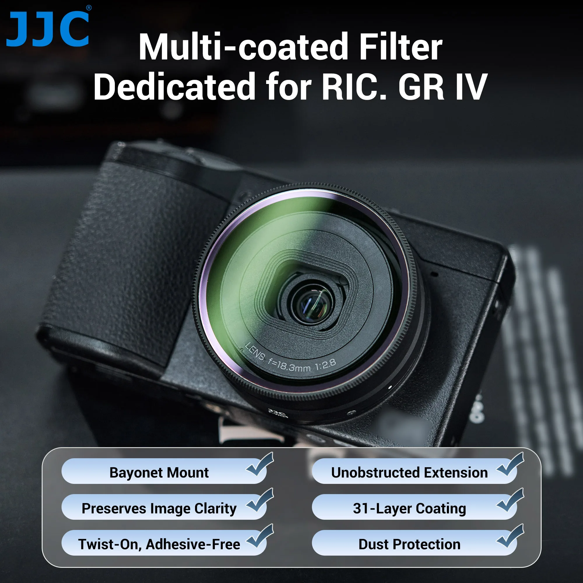 JJC UV-Objektivfilter für Ricoh GRIV GR4 GR IV HDF Monochrom Mehrfach Beschichteter HD L39 UV-Objektivfilter Antireflexions-Kamerazubehör – Detail 2