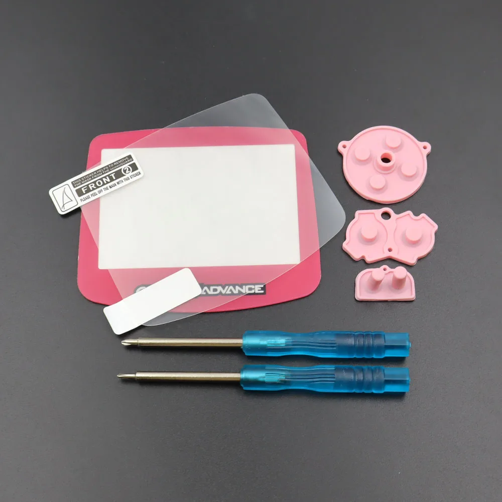 Plastic Lens Mirror & Clear Protective Film + Conductive Rubber Button and Screwdriver For GBA Console Screen Lens Protector