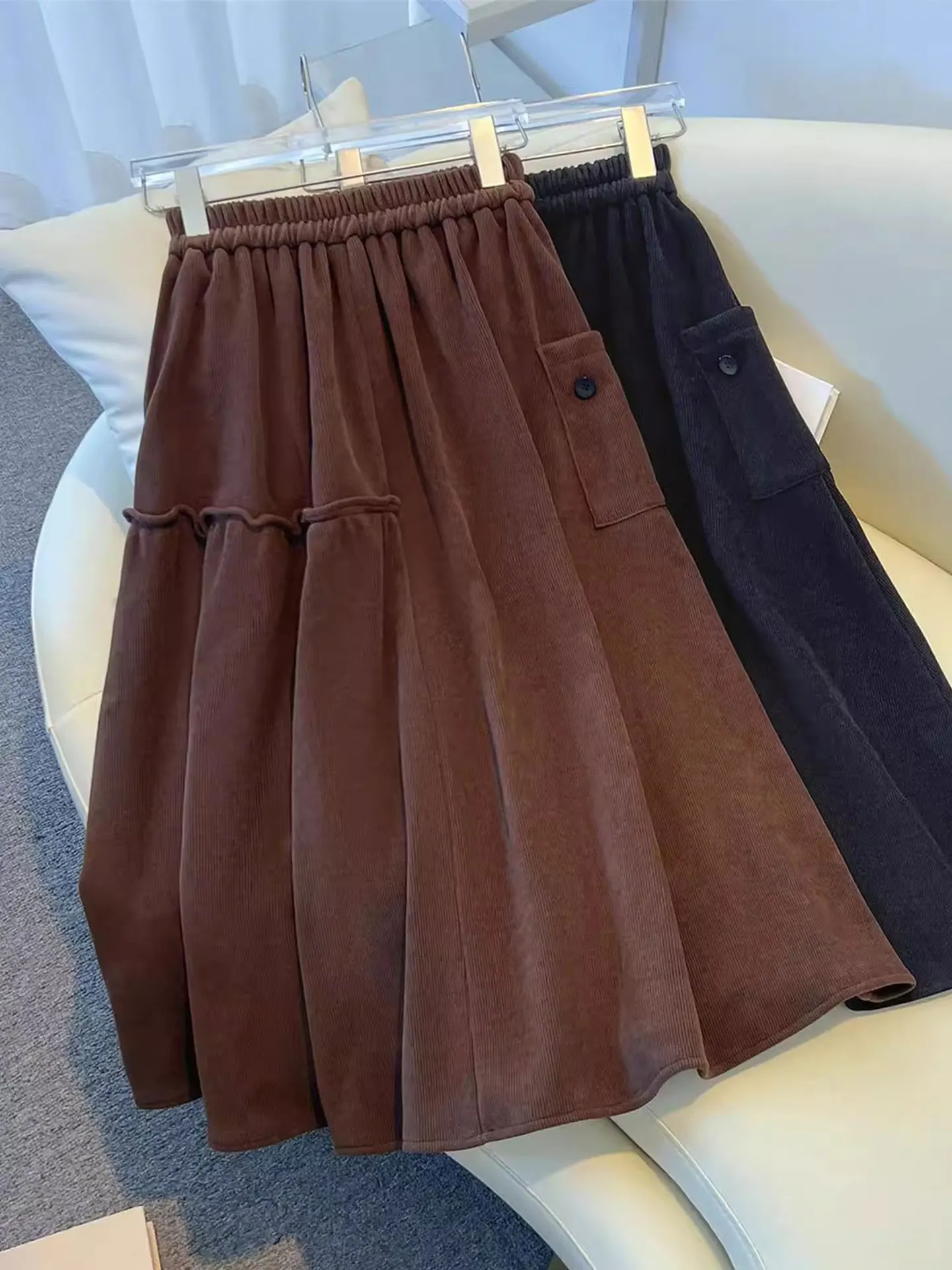 

High Waist Knitted f Skirt for Women Autumn Winter plus Size Conceals Belly A-Line Umbrella Skirt Casual Sle Thiened F...