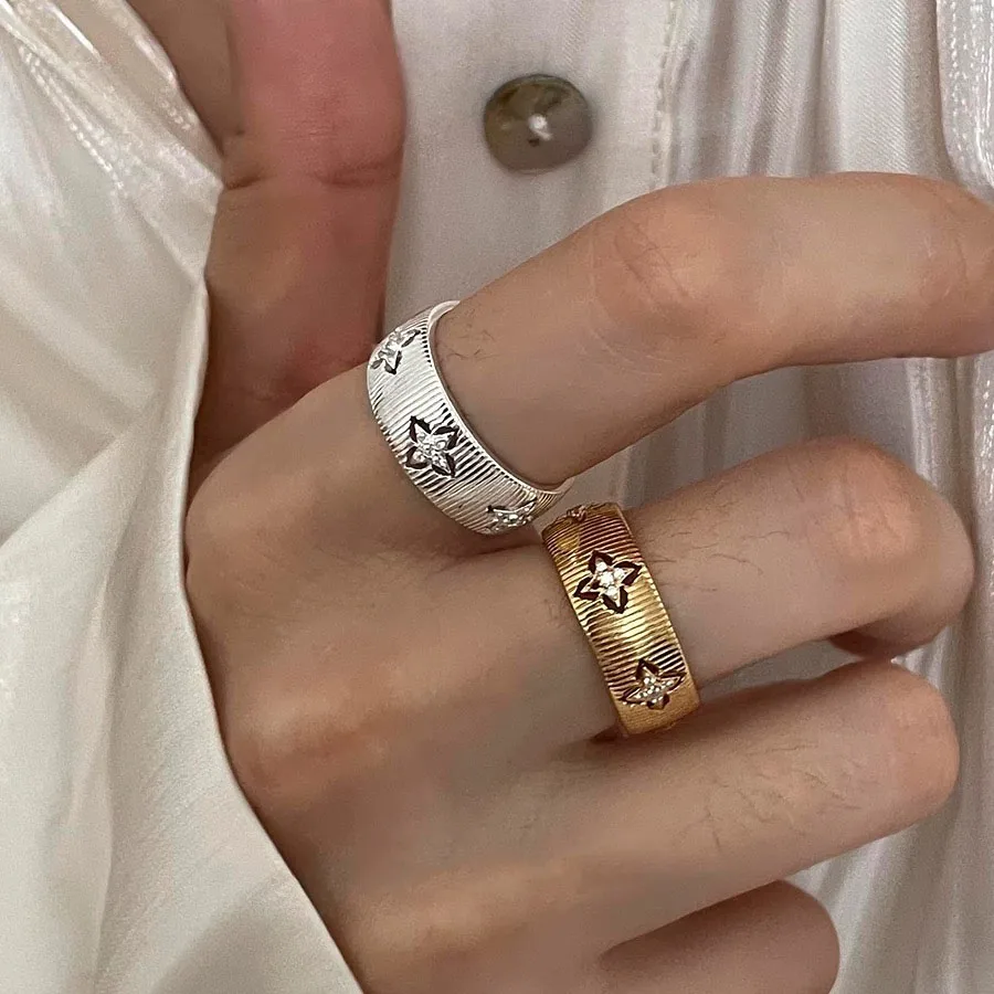 925 Sterling Silver Rings for Women Couple Minimalist Handmade Simple Gold Flower Ring Fine Jewelry Gift Prevent Allergy