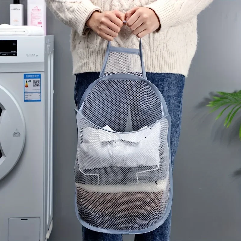 1pc Foldable Laundry Basket, Bathroom Clothes Storage Hanging Bag, Household Wall Mounted Dirty Clothes Basket, Laundry Hampers - view 3