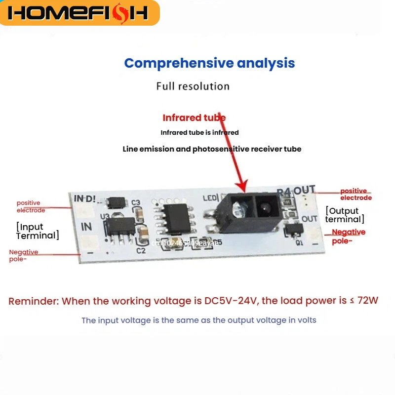 HOMEFISH Hand Wave Sensor Switch Control Module LED Light for Cabinets Wardrobes Shoe Racks 5V-12V-24V Compatible Indoor Use image 5