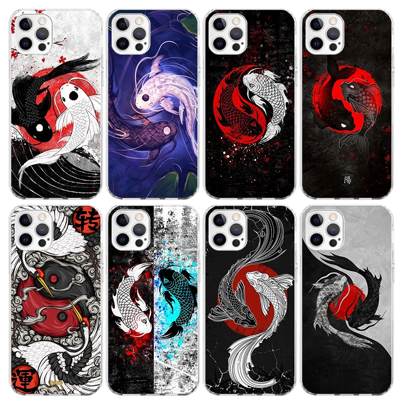 Japan Koi Fish Yin Yang Art Phone Case for Apple iPhone 16 15 14 Plus 13 12 Mini 11 Pro Max X XR XS 7 + 7G 8G SE 2020 Soft Cover