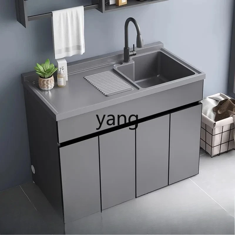 CX  full cabinet aluminum alloy hand wash face pool groove corner cutting integrated quartz stone with rubbing board