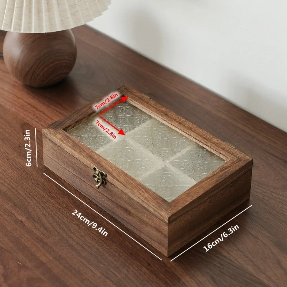 

Vintage Wooden Jewelry Storage Box Crabapple Flower Decorative Glass Cover Jewelry Box Flip Cover Desktop Sorting