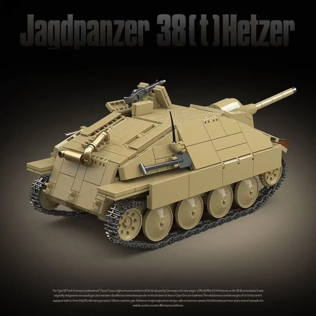 100312 Hetzer 38(t) Assault Armored Vehicle Building Blocks 702Pcs Assembly Model Kit Hobby Collectible Ornament