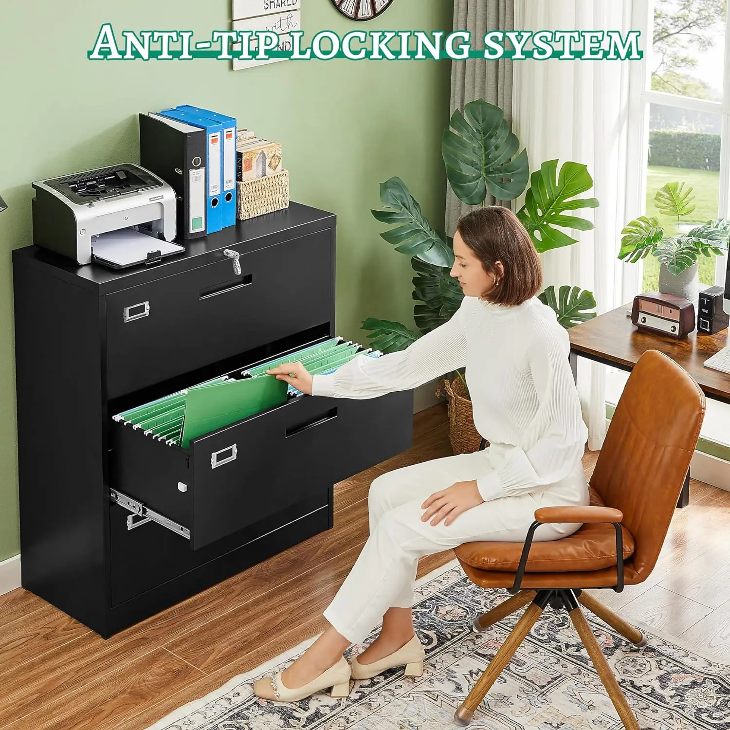 

Lateral 3 Drawer File Cabinets with Lock, Metal Filing Storage Vertical Cabinets,Home Office Furniture for Organization