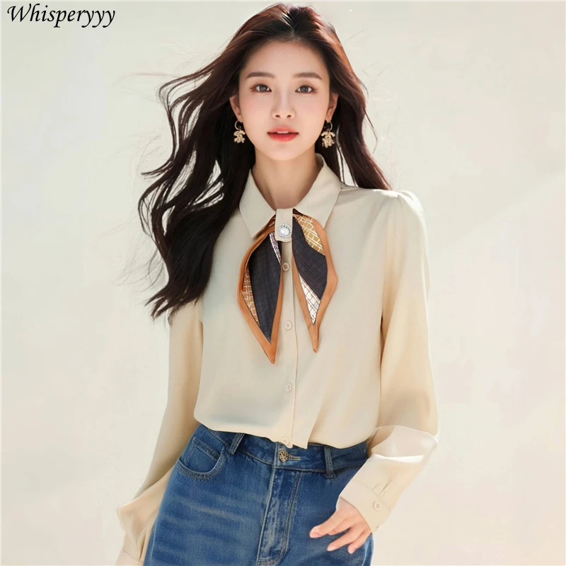 Spring New Bow Shirt Women Long Sleeve Chemise Femme Soccupation Blusas De Chifon Elegantes Single-breasted Lapel Tops Female