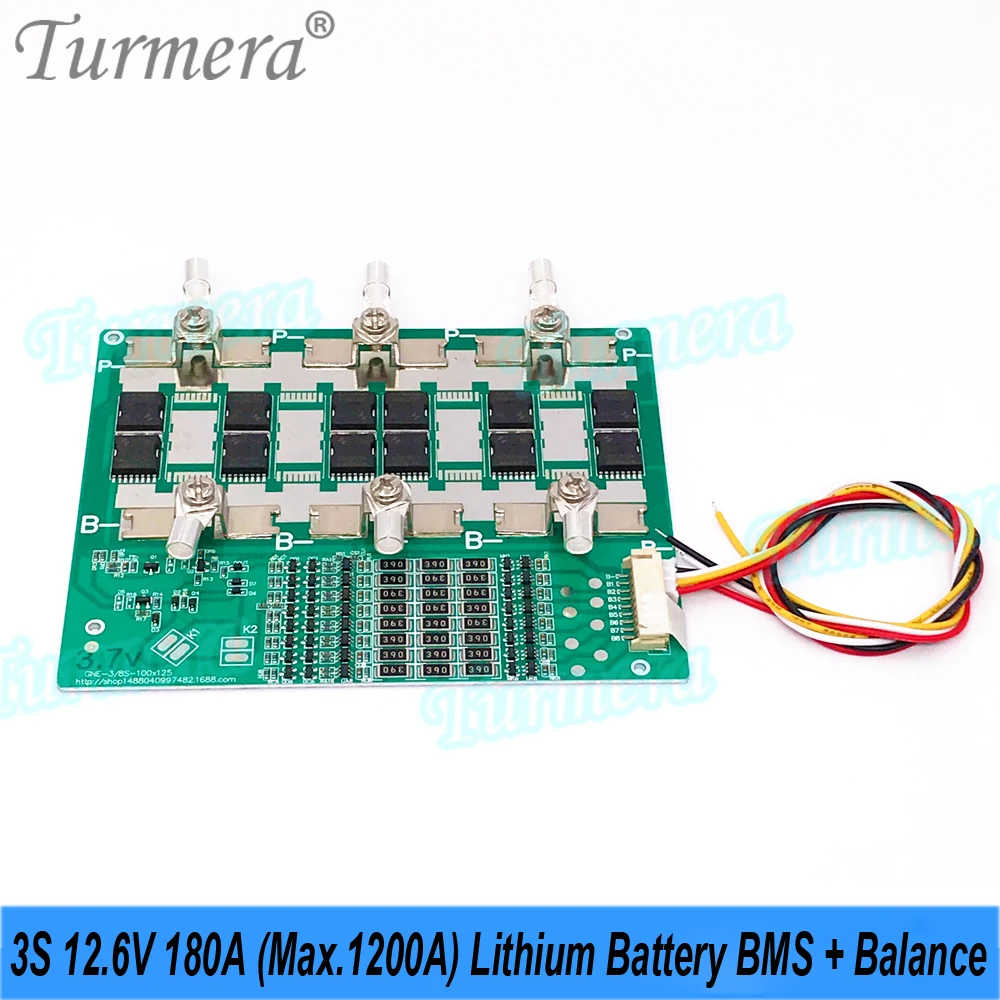 Turmera 3S 12.6V 130A 180A Max. 800A 1200A Balance BMS Lithium Battery Protection Board 330mAh Equalizing Current Common Port