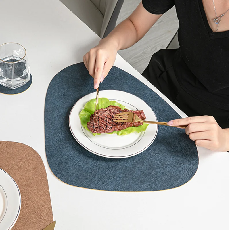 Superior Sense Placemat Cowhide Grain Placemats Double Anti-scalding Heat Insulation Water Drop Shaped Placemats Anti-oil