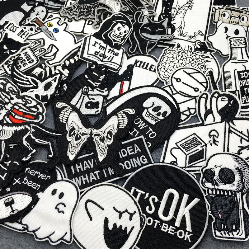 50pcs/lot Assorted Punk Style Embroidered Patches DIY Iron on Patches Decorative Applique for Clothing Jacket Jean Backpack