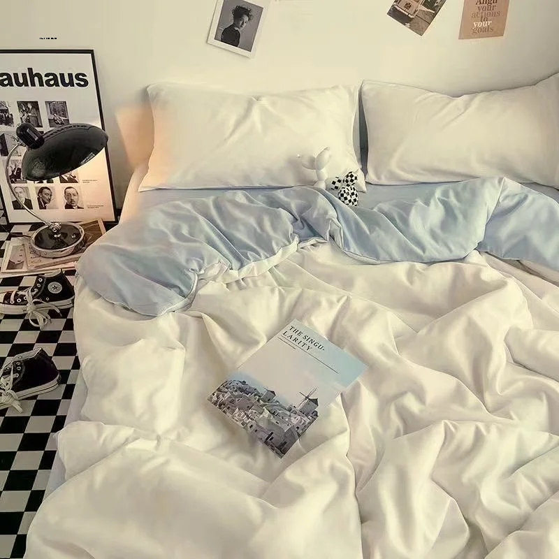 

Sky Blue Solid Color Bedding Set Soft Girls Boys Single Double Size Flat Sheet Duvet Cover Pillowcase Bed Linens Home Textile