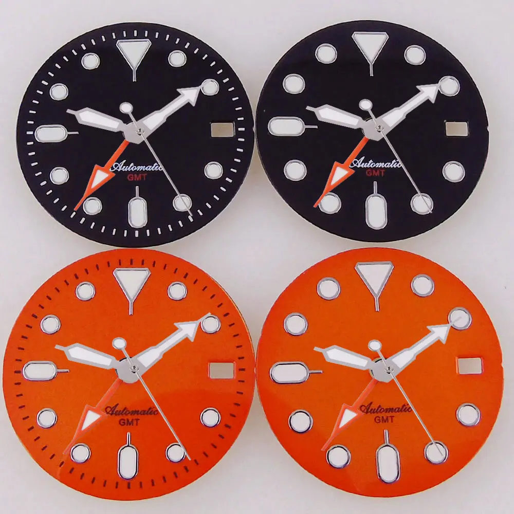 

29mm NH34 Watch Dial Face Hand Set for S NH34 GMT Movement Orange Black Dial Plate Green Luminous SKX Mod Parts