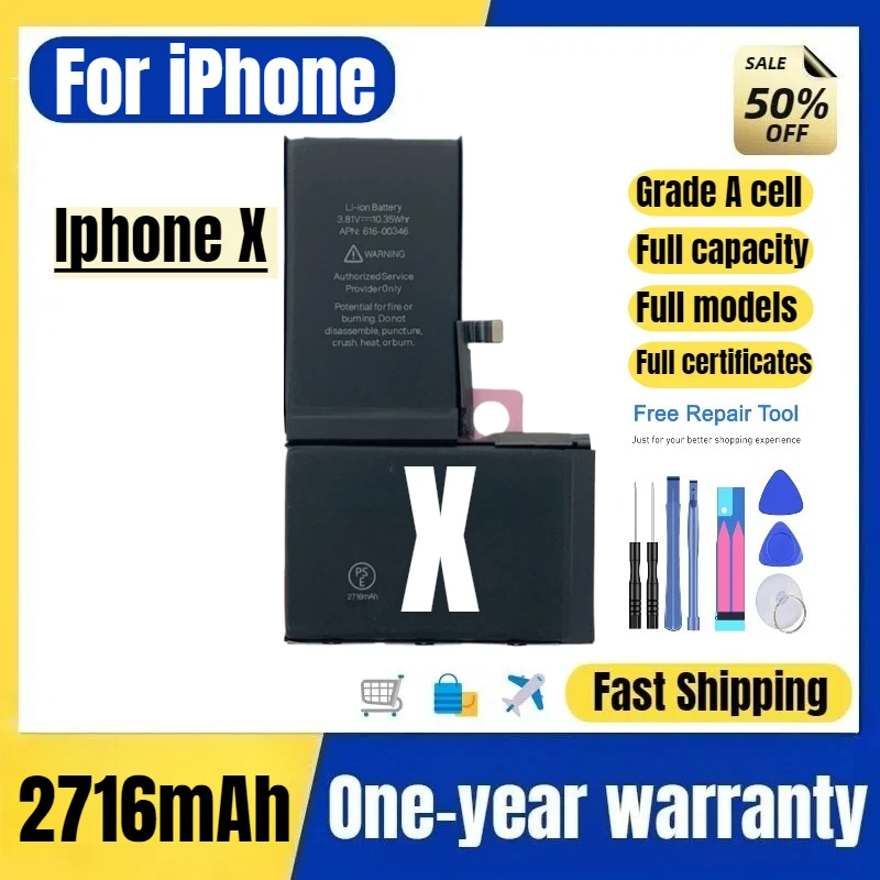 

A1865/A1901/A1902 for IphoneX Mobile Phone Battery Original Capacity Replacement Bateria Grade A Cell with Tools