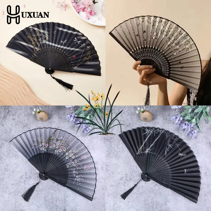 Chinese Style Bamboo Antique Folding Fan Summer Female Dance Fan Portable Elegent Flower Hand Held Fan Exquisite Gifts