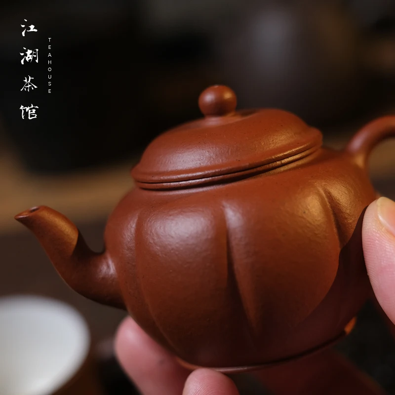 Huanglongshan Handmade Old Zhu Material 80cc Muscle Pattern Small Sand Pot Jianghu Tea House