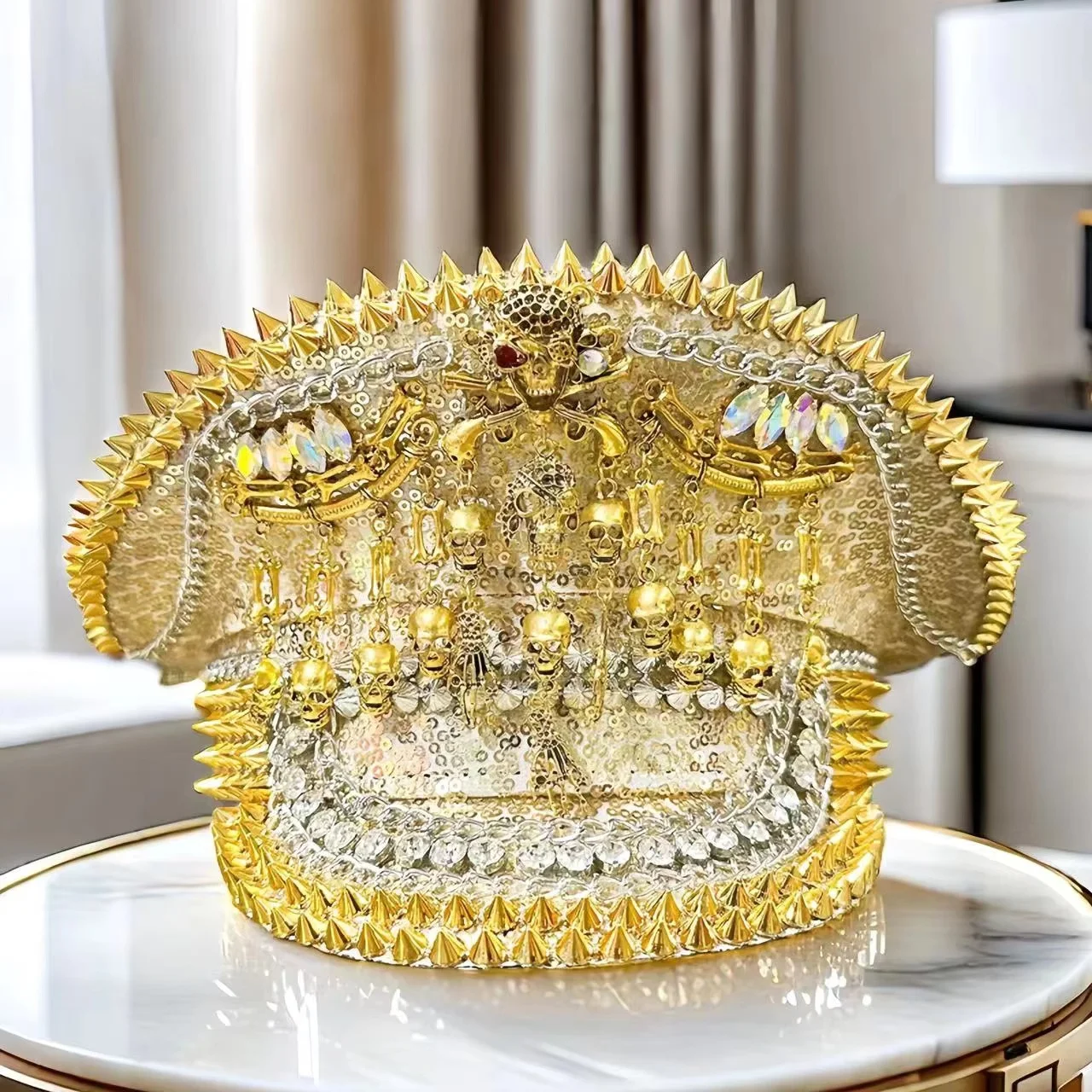 Cappello per costume da festival musicale HongLuan, cappelli da capitano con strass per donna di carnevale, accessori femminili cosplay