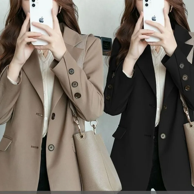 Elegant Casual Long Women's Suit Jacket Fashionable Versatile Polyester Fiber Street Style Spring Autumn New Arrival