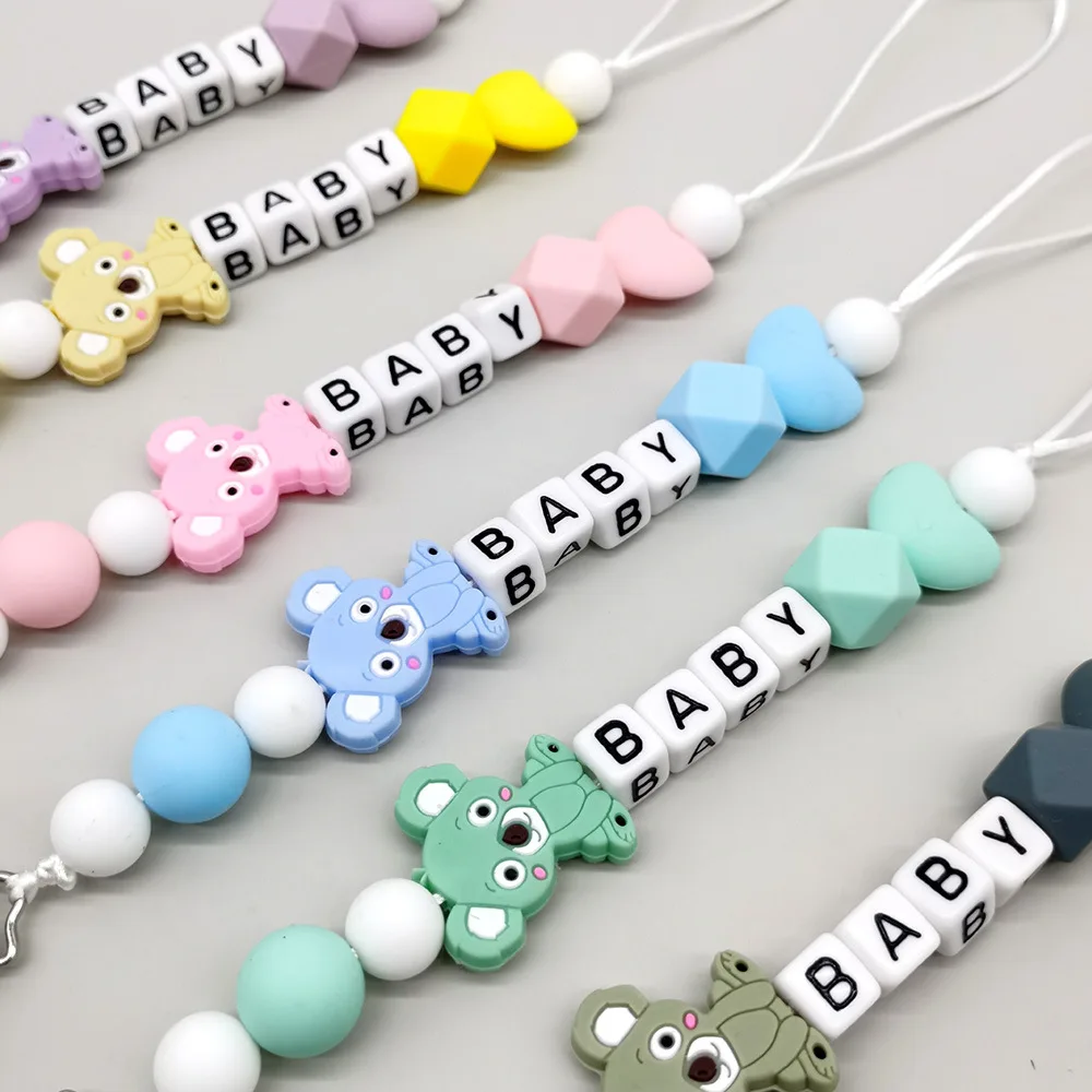 Custom Free personalized Name baby pacifier holder chain Handmade silicone koala safe teether Newborn Chew Gift