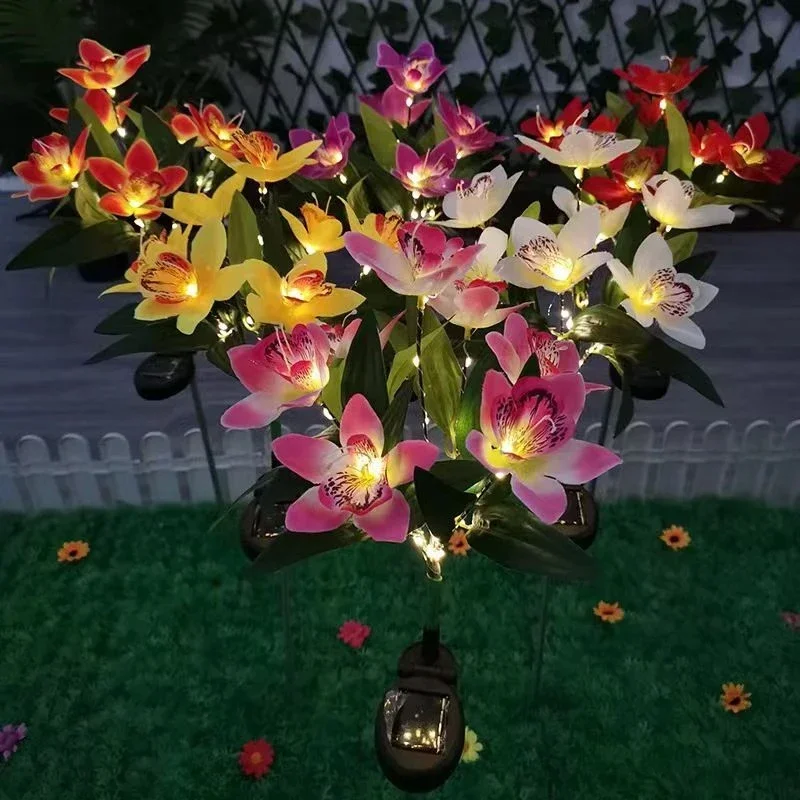 7-head Solar Orchid Lawn Lamp, Artificial Flower Lights for Patio Garden Christmas Wedding Decoration LED Solar Ground Lights