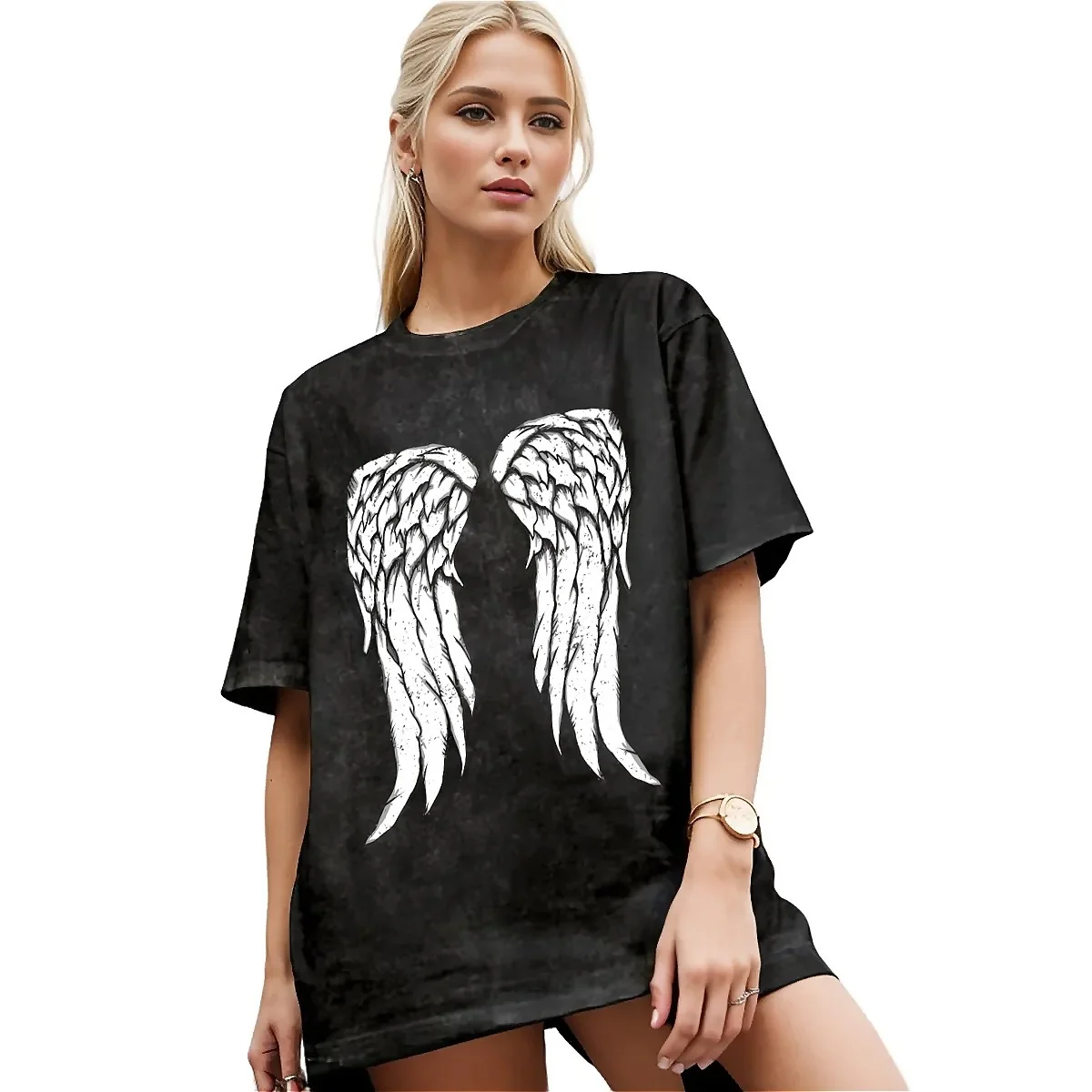 Unisex T-Shirt Daryl Dixon Wings Washed T-Shirts Novelty Movie The Walking Dead Beach Tees Awesome Casual Clothing Plus Size