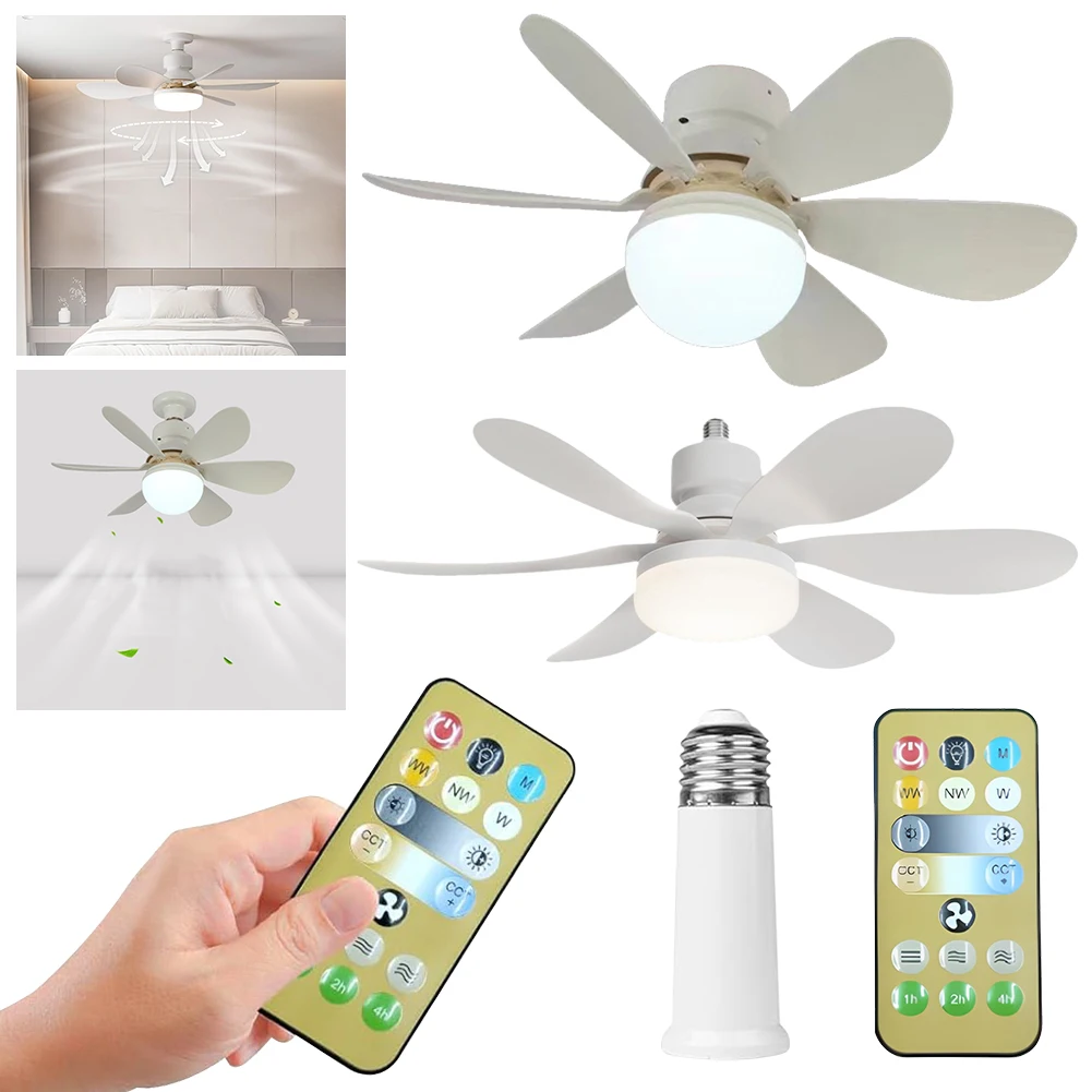 

E26/27 Socket Fan LED Light Ceiling Fans 40W/30W Ceiling Fan with Remote Control 3 Speeds Timing LED Light Fans for Living Room