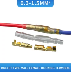 50 takım = 200 adet 4.0 mermi terminali araba elektrik teli konektörü çapı 4mm pin seti kadın + erkek + case soğuk pres terminali