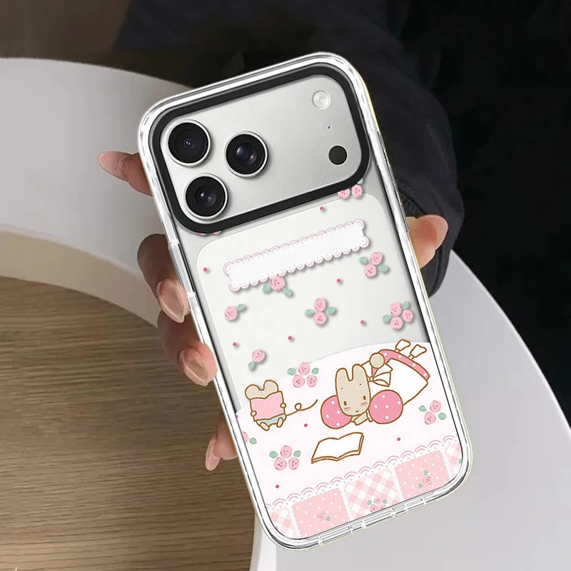 Pink Flower Rabbit Cute White Border Magnetic Phone Case Cover for IPhone 13 14 15 16 17 Pro Max Case for IPhone Air