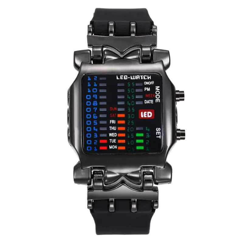 Montre Homme Fashion Sport Binary Watch Men LED Digital Watches Rubber Band Multifunction Electronic Wristwatches Men Best Gift