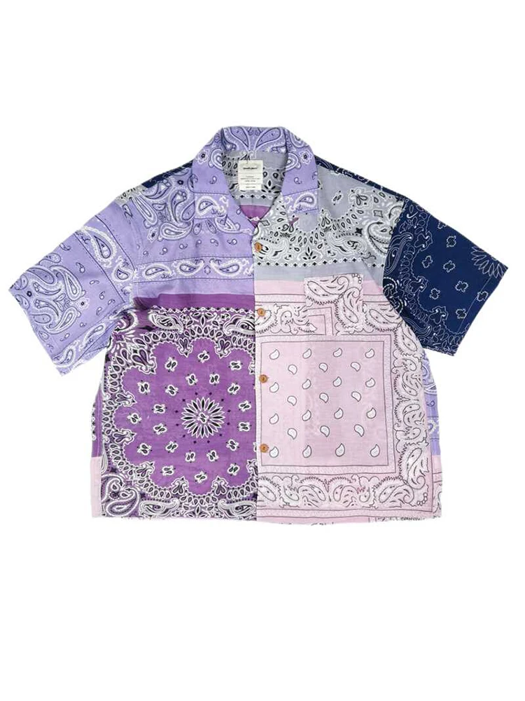 Retro Cashew Flower Short Sleeve Cuban Collar Shirt Hawaiian Style Trendy Flip Collar Loose Japanese Shirts