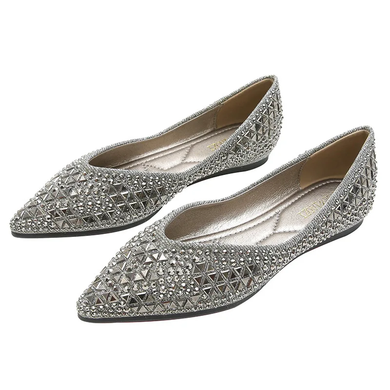 Autumn Women\'s Ballet Flats 2024 New Rhinestones Flat Casual Loafers Female Plus Size 43 Slip on Boat Shoes Chaussure Femme