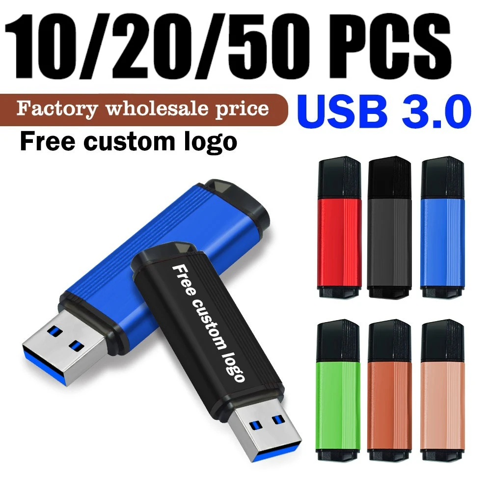 

10/20/50PCS Free Custom LOGO USB Flash Drive 3.0 4GB 8GB High Speed Pen Drive Cle Usb 16GB 32GB 64GB Pendrive Metal Usb