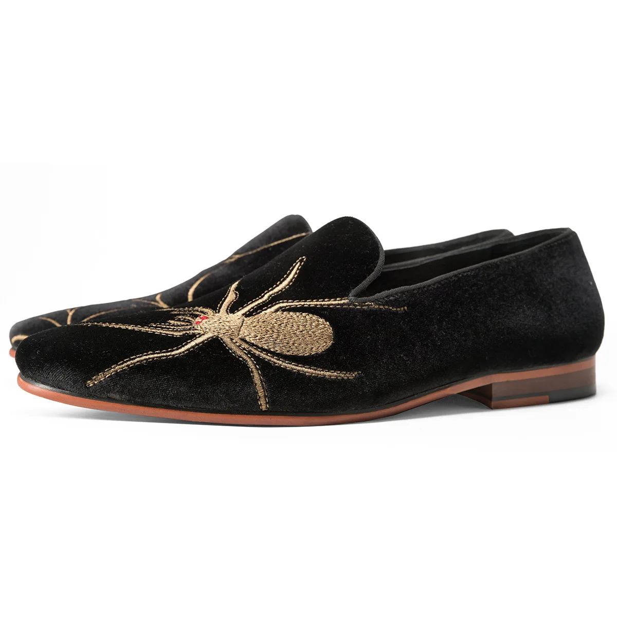 Men Loafers Handmade Genuine Suede Leather Low Heel Spider Web Embroidery Slip On Casual Party Shoes Comfort Moccasins Shoes