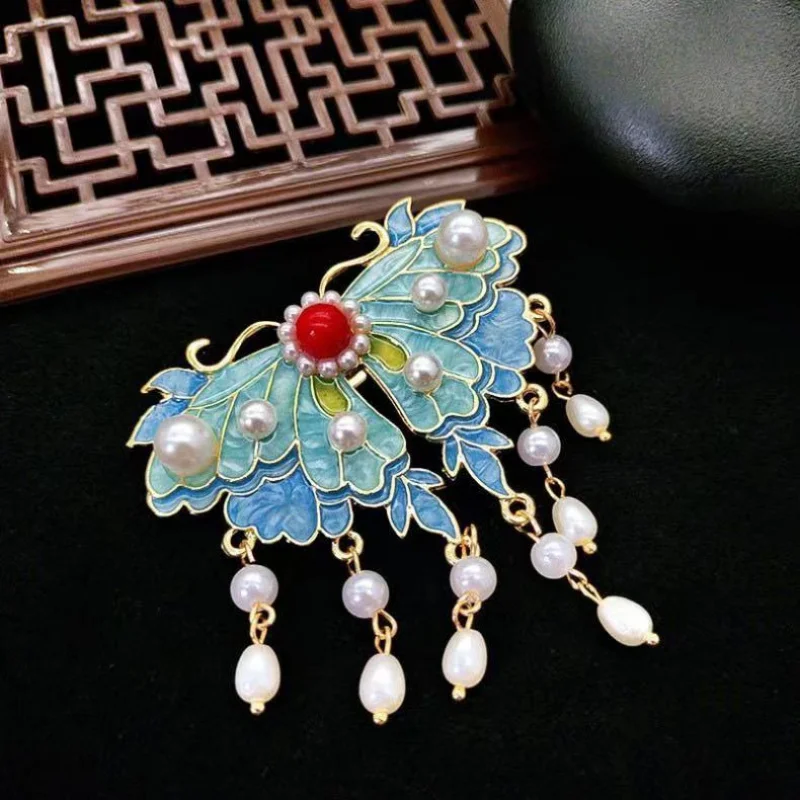 المينا اللون الرمال الفاوانيا الجانب مشبك الشعر