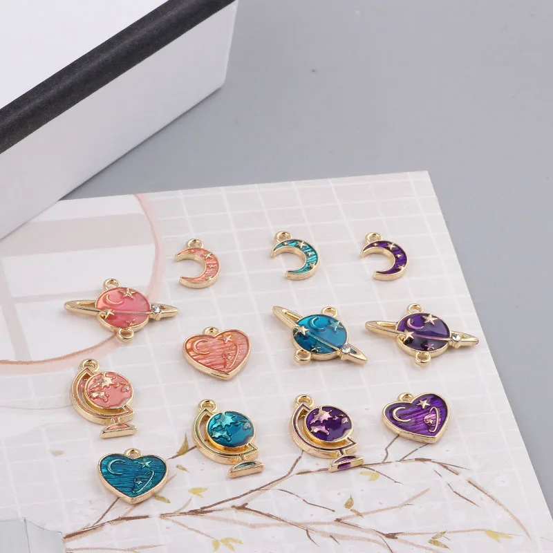 1pcs Diy Jewelry Accessories Starry Sky Small Moon Globe Love Earrings Material Handmade Pendant Handmade Keychain Charms