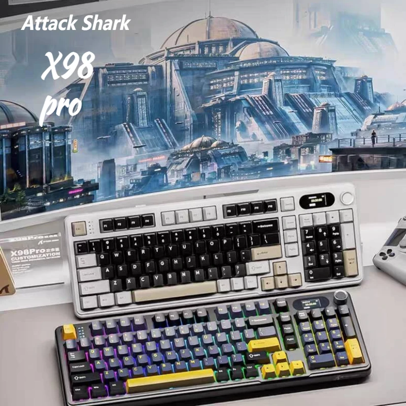 Attack Shark X98pro трехрежимная беспроводная клавиатура эргономичная низкая задержка 102 клавиши аксессуары для ноутбуков индивидуальная механическая клавиатура