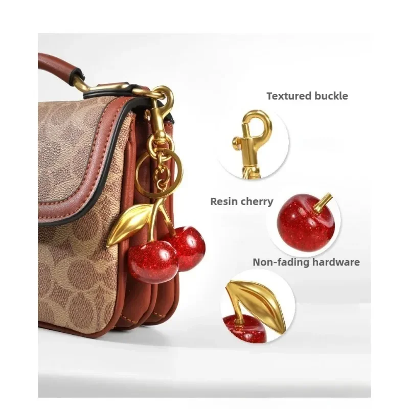 Exquisite crystal cherry pendant, suitable for coach bags, women's handbags, shoulder bags, and keychain accessories