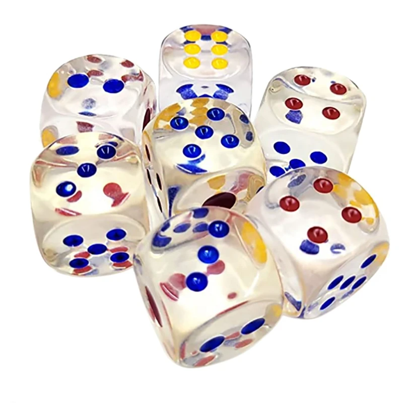 25Mm Jumbo Dice With Colored Dots,6-Sided Transparent Dice,Fun Six-Sided Gaming Dice For Farkle,Other Dice Games,10Pcs