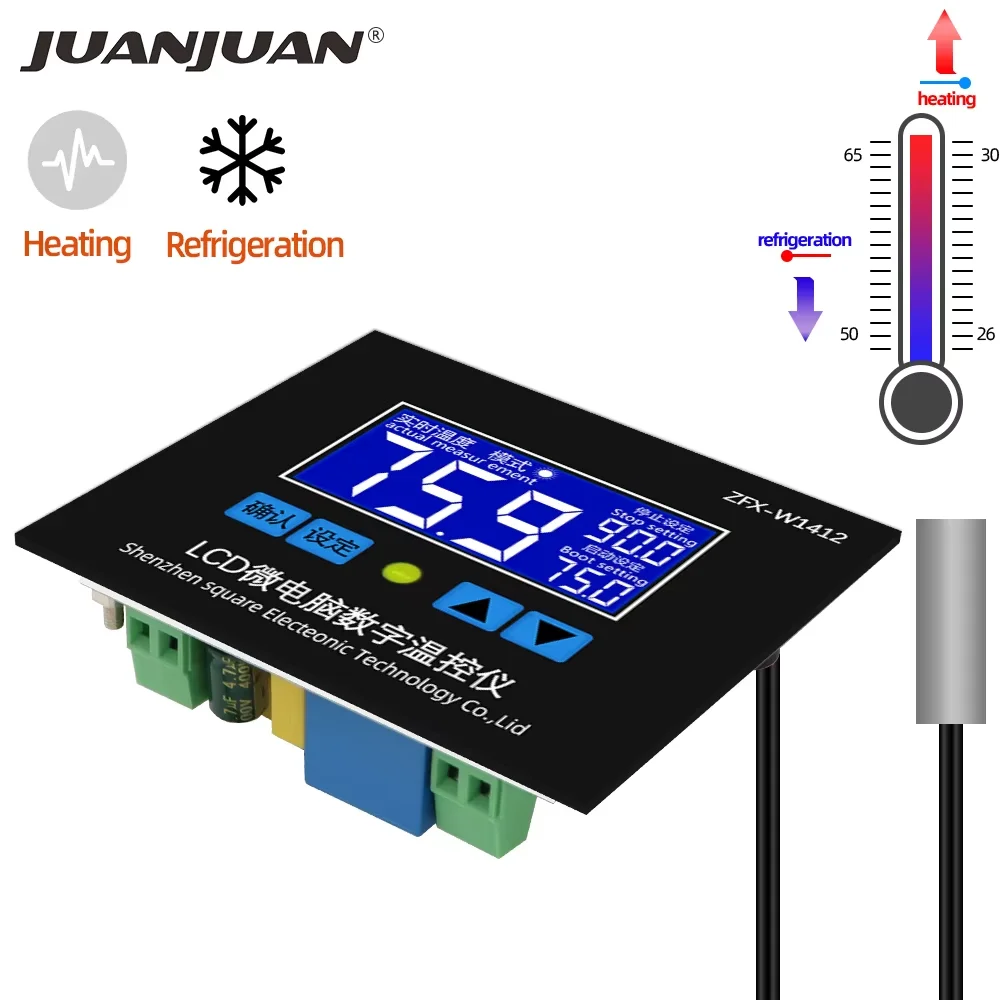 ZFX-W1412 Microcomputer Temperature Controller Thermostat Control Switch Sensor Cooling Heating Board 12V 24V 220V