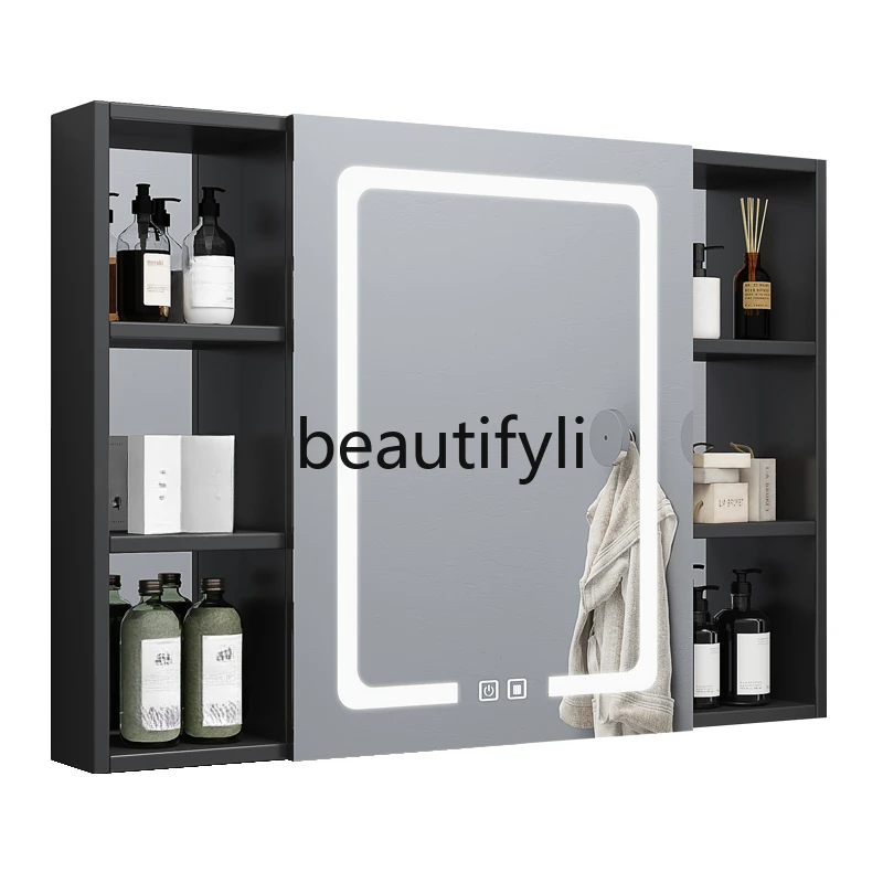 

Small apartment black space aluminum smart mirror cabinet separate defogging storage bathroom single cabinet